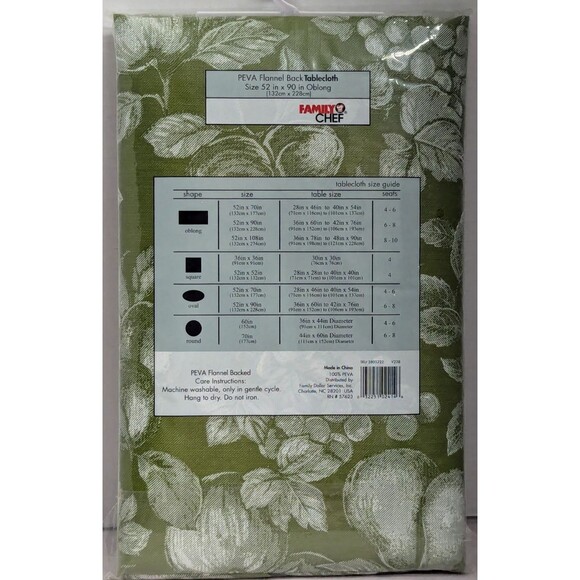 Green White Harvest Fruit PEVA Tablecloth 52 x 90-in Flannel Backing Kitchen NIP - Picture 4 of 6